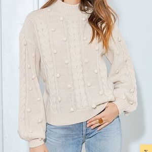 Lulus RD Style Beige Pompom Cable Knit Sweater